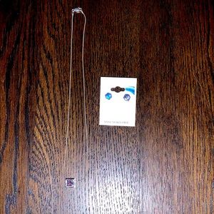 Sterling Silver Necklace w/Cube & Earrings Set